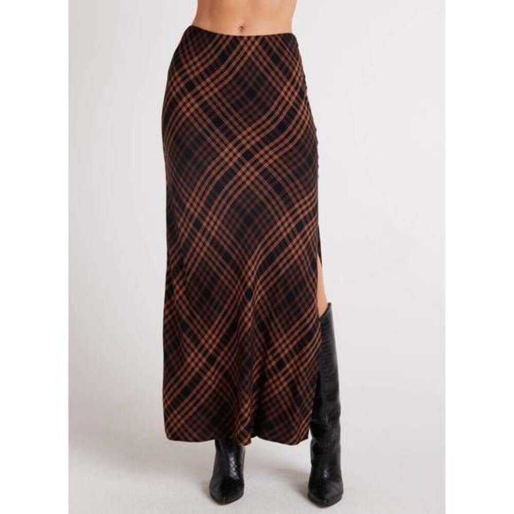 Bella Dahl Autumn Ember Plaid Bias Cut Maxi Skirt Sz L
